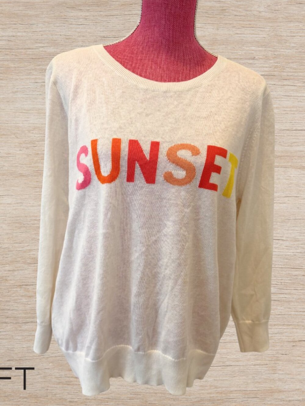 Loft Sunset Crewneck Beige Sweater Women’s Size XL Cottagecore Preppy Beach